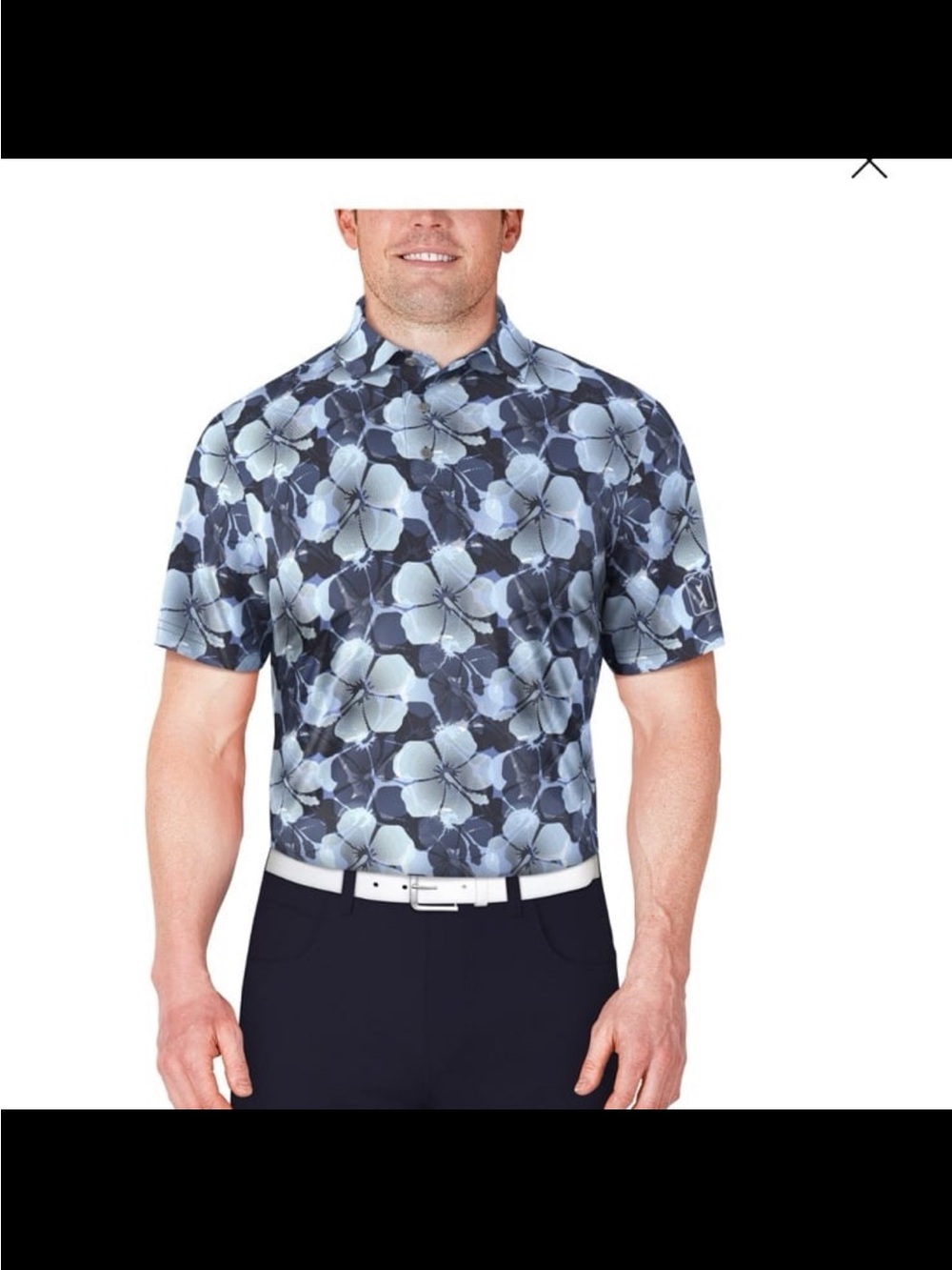 NWT PGA tour men’s hibiscus print polo shirt blue size XL